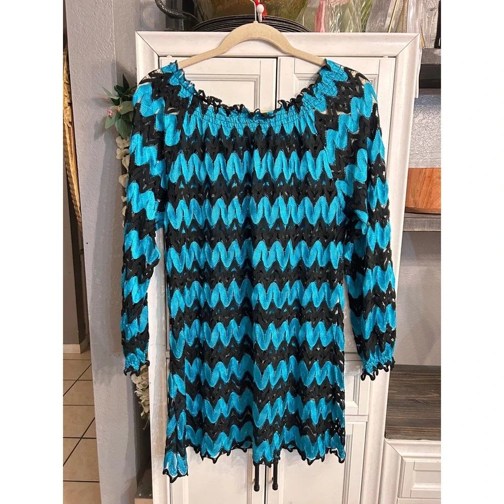 Crochet Lace‎ Sheer Off Shoulder Dress XLarge Beach Cover Up Vacation Spring